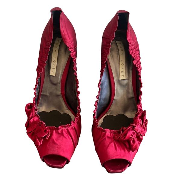 Pura Lopez Open Toe Red Heels, Size 9.5 - Picture 1 of 12